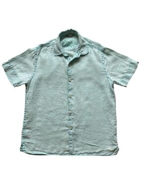Tommy Bahama Men's Aqua 100% Linen Short Sleeve Button Up Shirt Size Medium